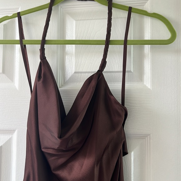 halter style with twisted fabric long and back short in front cocktail - Picture 2 of 5